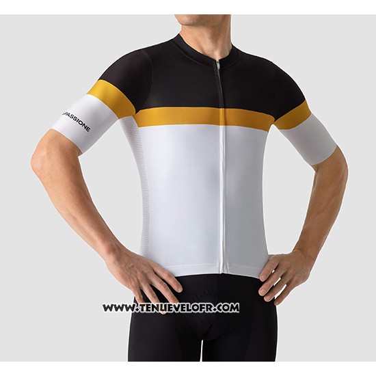 2019 Maillot Ciclismo La Passione Noir Jaune Blanc Manches Courtes et Cuissard
